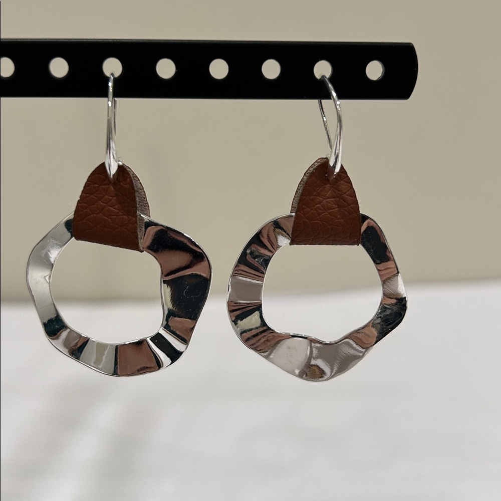 Elegant Silver and Brown Earrings